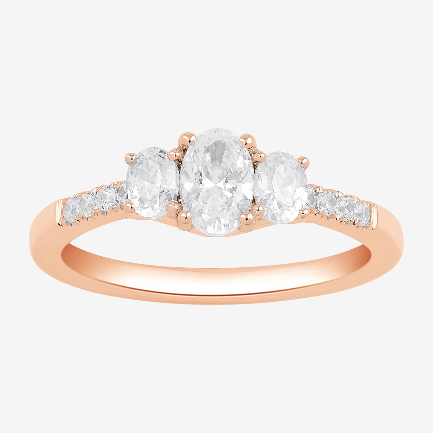 Love Lives Forever (H-I / Si2) Womens 1 CT. T.W. Lab Grown White Diamond 10K Gold Oval Side Stone 3-Stone Engagement Ring
