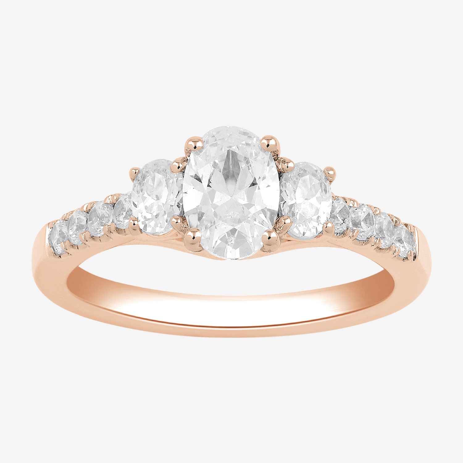 Love Lives Forever (H-I / Si2) Womens 1 1/2 CT. T.W. Lab Grown White Diamond 10K Gold Oval Side Stone 3-Stone Engagement Ring
