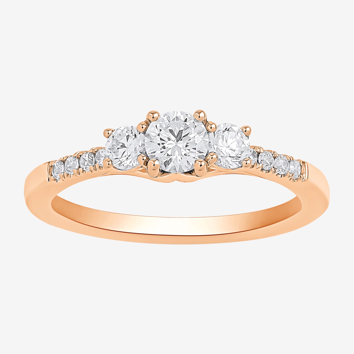 Love Lives Forever (H-I / Si2) Womens 1 CT. T.W. Lab Grown White Diamond 10K Gold Round Side Stone 3-Stone Engagement Ring