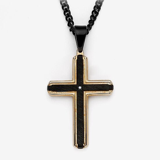 Mens Diamond Accent Natural Diamond Stainless Steel Cross 24 Inch Pendant Necklace