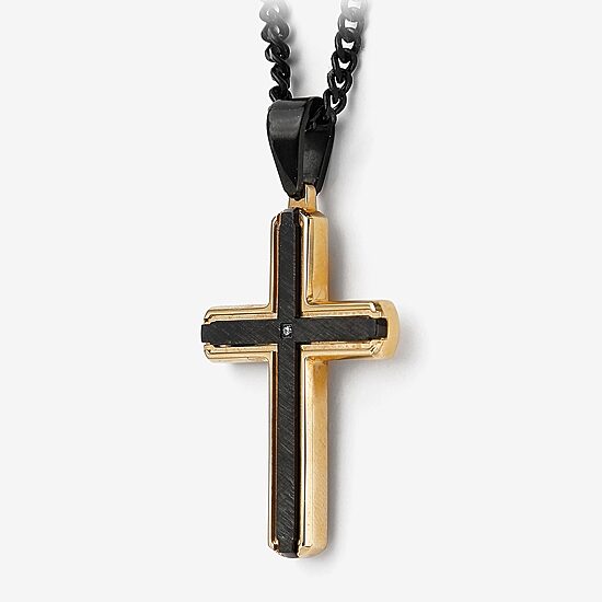 Mens Diamond Accent Natural Diamond Stainless Steel Cross 24 Inch Pendant Necklace
