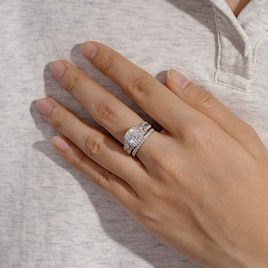 Diamonart Womens Cubic Zirconia Sterling Silver Bridal Set