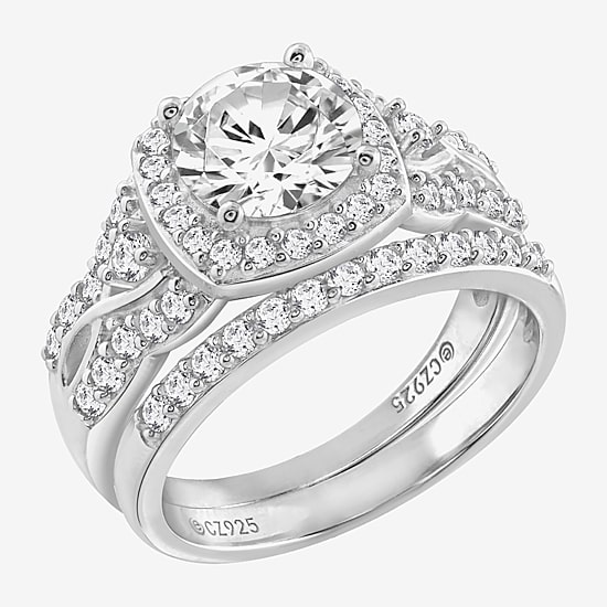 Diamonart Womens Cubic Zirconia Sterling Silver Bridal Set