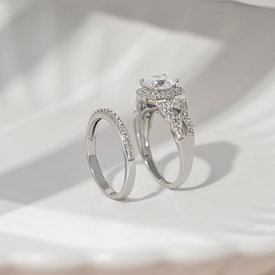 Diamonart Womens Cubic Zirconia Sterling Silver Bridal Set