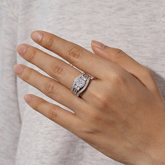 Diamonart Womens Cubic Zirconia Sterling Silver Bridal Set
