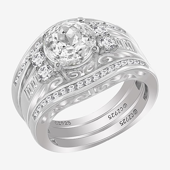 Diamonart Womens Cubic Zirconia Sterling Silver Bridal Set