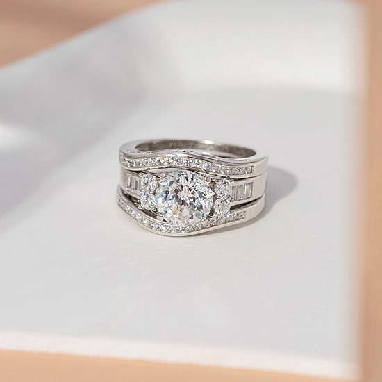 Diamonart Womens Cubic Zirconia Sterling Silver Bridal Set
