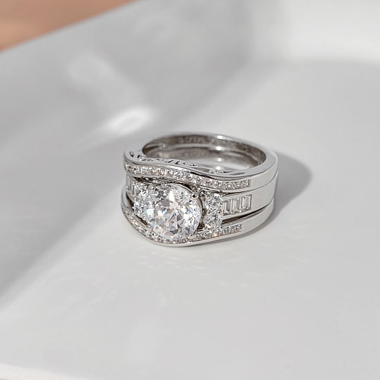 Diamonart Womens Cubic Zirconia Sterling Silver Bridal Set