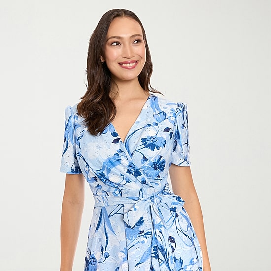 London Style Womens V Neck Short Sleeve Floral Fit + Flare Dress