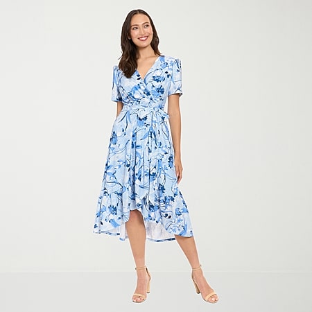 ivy & blue short sleeve fit flare dress Ivy & Blue Womens Midi Split Tie Neck Short Sleeve Cap Fit + Flare Dress,  Color: Black
