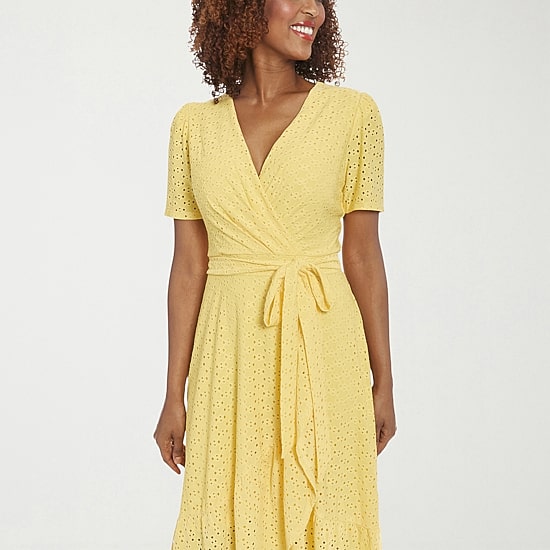London Style Womens Midi V Neck Short Sleeve Fit + Flare Dress