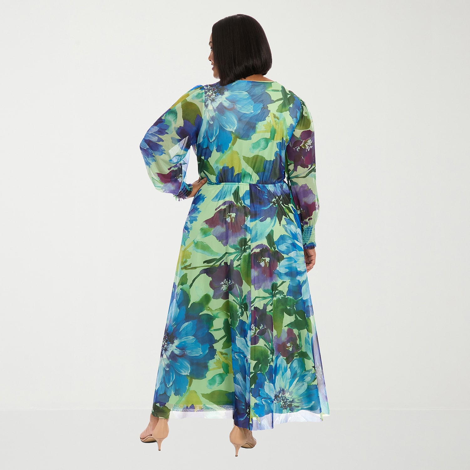 Clover And Sloane Womens Plus V Neck Long Sleeve Bishop Maxi Dress