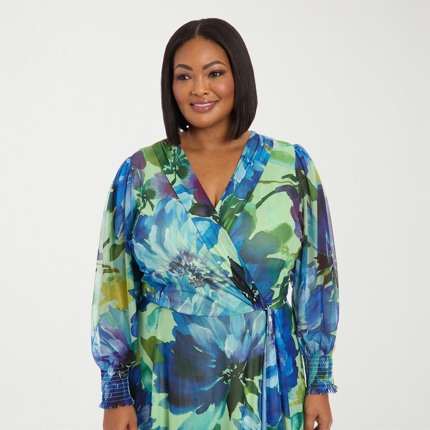 Clover And Sloane Womens Plus V Neck Long Sleeve Bishop Maxi Dress