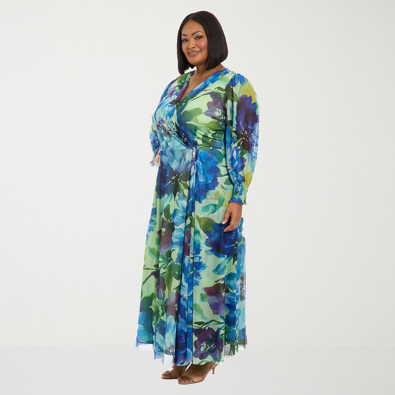 Clover And Sloane Womens Plus V Neck Long Sleeve Bishop Maxi Dress