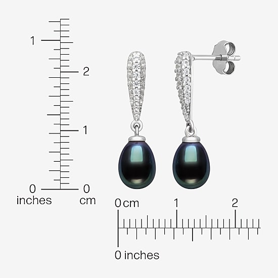 Limited Quantities! Womens Dyed Black Cultured Freshwater Pearl Sterling Silver Drop Earrings