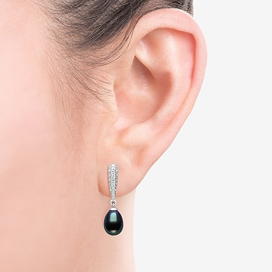 Limited Quantities! Womens Dyed Black Cultured Freshwater Pearl Sterling Silver Drop Earrings