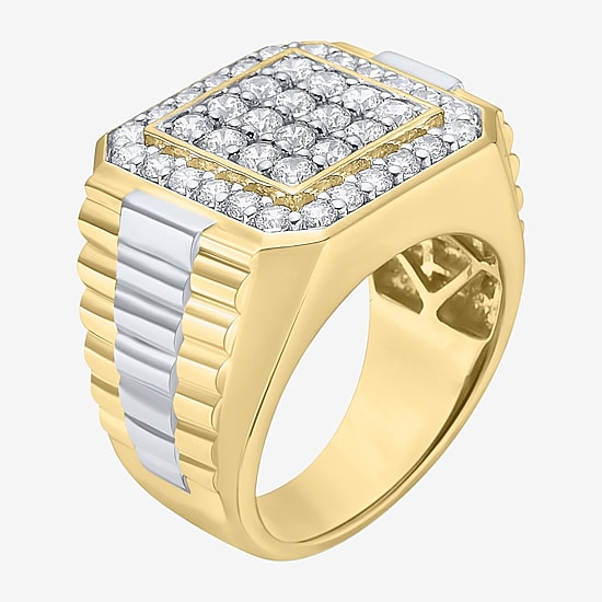 F, Si2 Mens 2 CT. T.W. Lab Grown White Diamond 14K Gold Over Silver Cocktail Ring