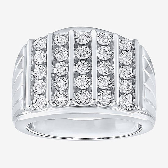 Ij, I2-I3 Mens 1/4 CT. T.W. Natural White Diamond Sterling Silver Cocktail Ring