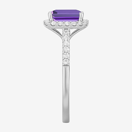 Yes, Please! Womens Lab Created Purple Amethyst Sterling Silver Halo Side Stone Cocktail Ring