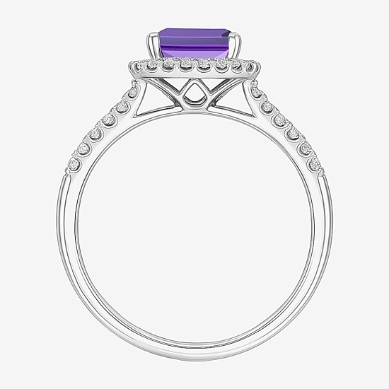 Yes, Please! Womens Lab Created Purple Amethyst Sterling Silver Halo Side Stone Cocktail Ring