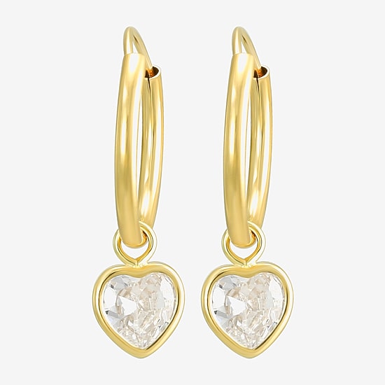 Womens White Cubic Zirconia 14K Gold Drop Earrings