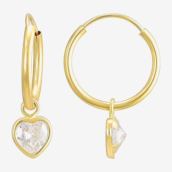Womens White Cubic Zirconia 14K Gold Drop Earrings