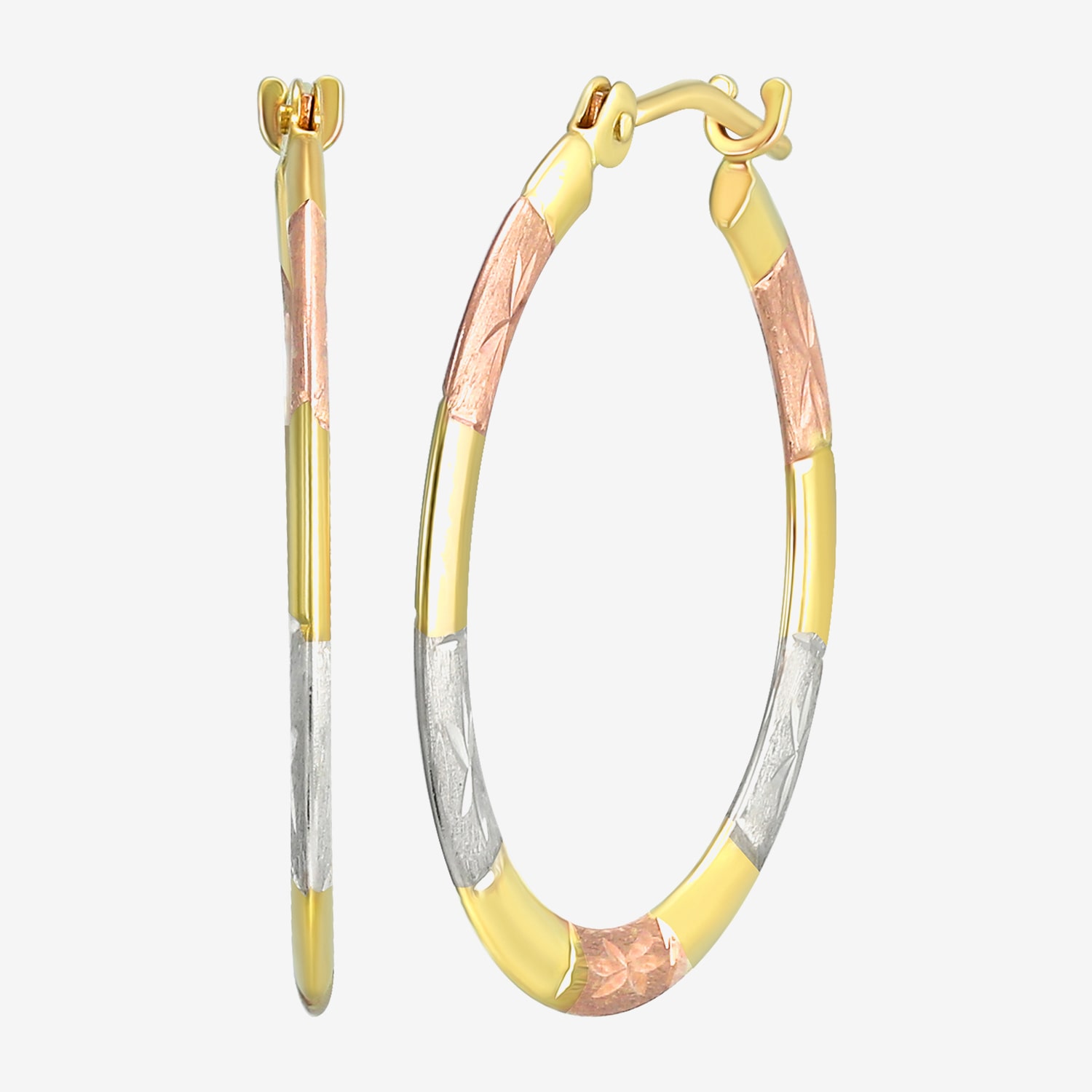 Womens 14K Tri-Color Gold 22mm Round Hoop Earrings