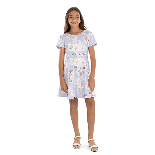Speechless Big Kid Girls Short Sleeve Floral Skater Dress, 8, Purple