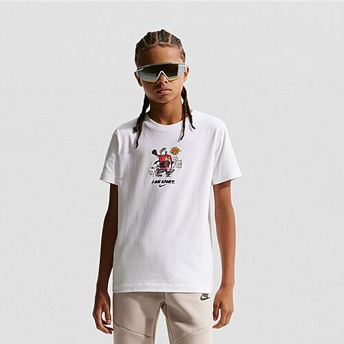 Nike Big Kid Unisex Crew Neck Short Sleeve Regular Fit Graphic T-Shirt, Large, White