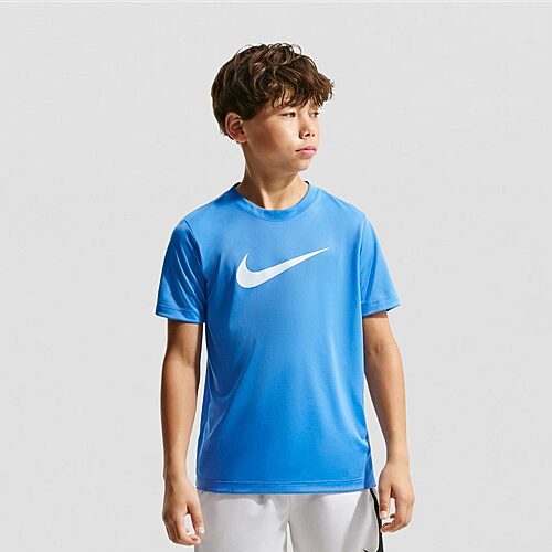 Nike Dri-Fit Swoosh Big Kid Unisex Crew Neck Short Sleeve Regular Fit Graphic T-Shirt, Large, Blue