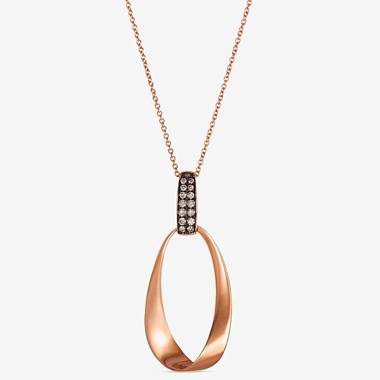 Levian Corp Le Vian Womens 1/6 CT. T.W. Natural Champagne Diamond 14K Gold Oval Pendant Necklace