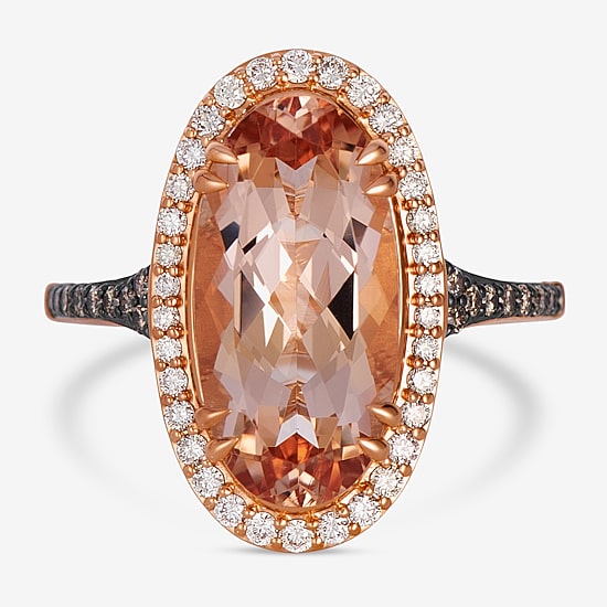 Le Vian® Ring featuring 3 7/8 cts. Peach Morganite™, 1/4 cts. Nude Diamonds™, 1/8 cts. Chocolate Diamonds® set in 14K Strawberry Gold®