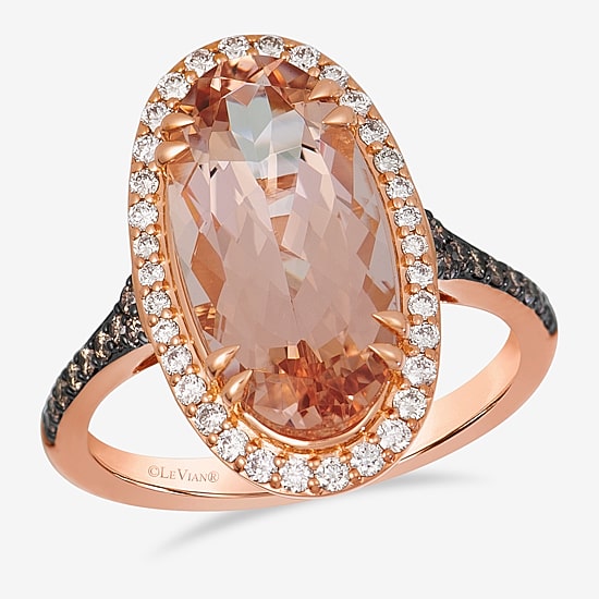 Le Vian® Ring featuring 3 7/8 cts. Peach Morganite™, 1/4 cts. Nude Diamonds™, 1/8 cts. Chocolate Diamonds® set in 14K Strawberry Gold®