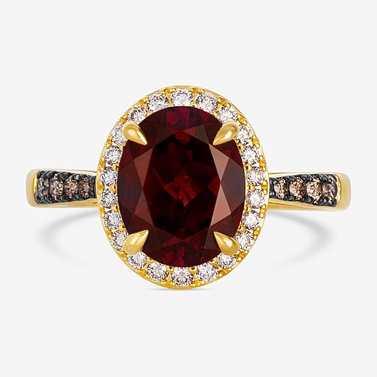 Levian Corp Le Vian Womens 1/4 CT. T.W. Genuine Red Garnet 14K Gold Oval Halo Side Stone Cocktail Ring