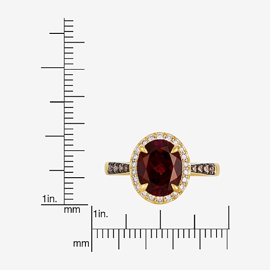 Levian Corp Le Vian Womens 1/4 CT. T.W. Genuine Red Garnet 14K Gold Oval Halo Side Stone Cocktail Ring