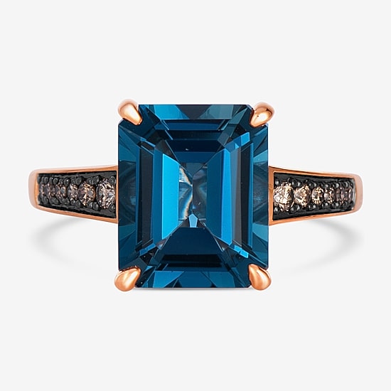 Le Vian Ring featuring 5 cts. Deep Sea Blue Topaz™, 1/8 cts. Chocolate Diamonds® set in 14K Strawberry Gold®