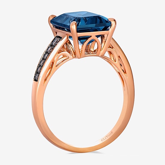 Le Vian Ring featuring 5 cts. Deep Sea Blue Topaz™, 1/8 cts. Chocolate Diamonds® set in 14K Strawberry Gold®