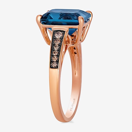 Le Vian Ring featuring 5 cts. Deep Sea Blue Topaz™, 1/8 cts. Chocolate Diamonds® set in 14K Strawberry Gold®