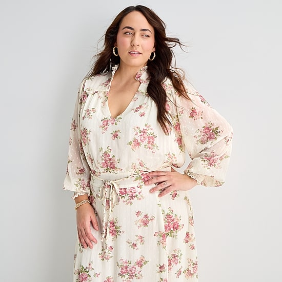 Premier Amour Womens Plus V Neck Long Sleeve Puffed Chiffon Maxi Dress