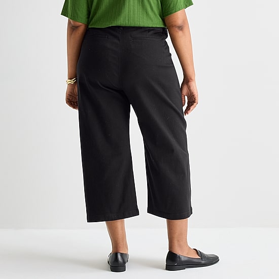Liz Claiborne Womens Plus Wide Leg Mid Rise Cropped Pant