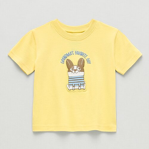 Okie Dokie Baby Boys Round Neck Short Sleeve Regular Fit Graphic T-Shirt, 12 Months, Yellow
