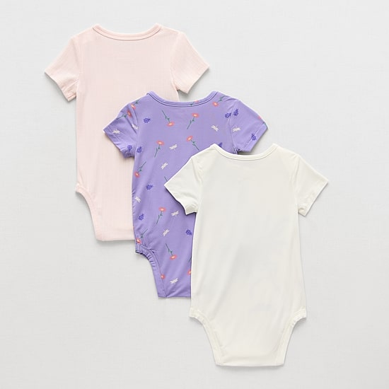 Proudly™ Baby Girls Envelope Neck Short Sleeve Rib 3-pc. Bodysuit