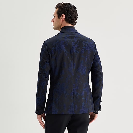 【Noriko】レオナール ジャケット 花柄 トリム 紺 42 XL J. Ferrar Evening Edition Mens Floral Stretch Fabric Slim Fit
