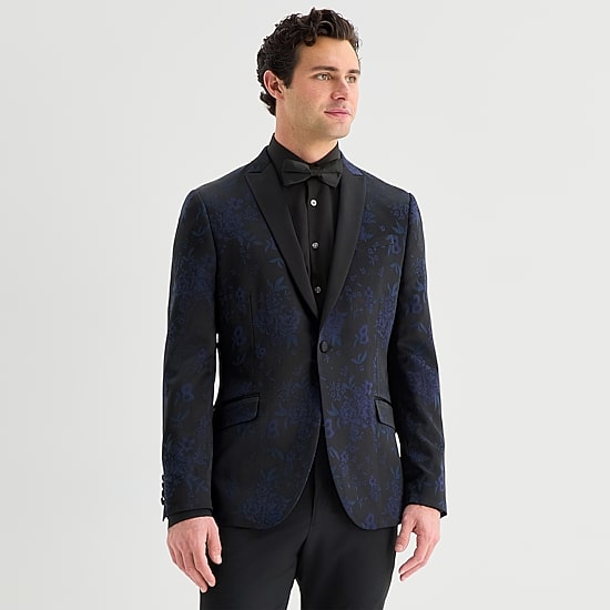 J. Ferrar Evening Edition Mens Floral Stretch Fabric Slim Fit Tuxedo Jacket