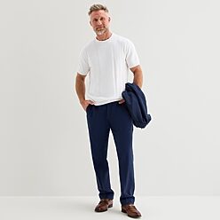 Stafford Linen Blend Mens Classic Fit Dress Flat Front Pant, Color: Navy