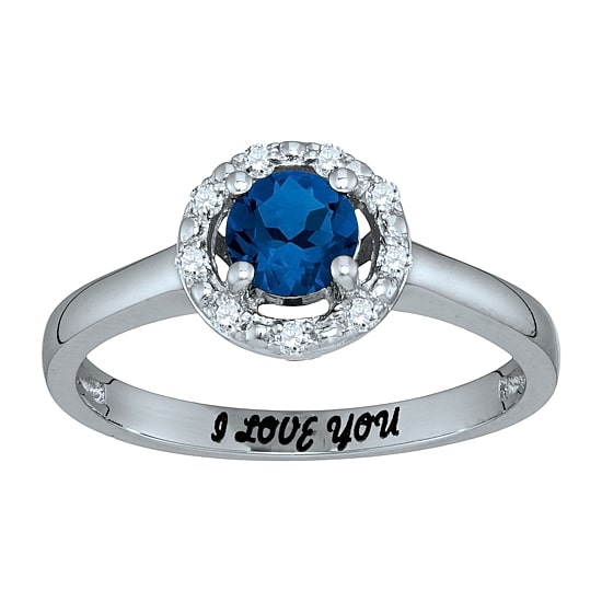 Personalized Simulated Birthstone & Cubic Zirconia Halo Ring
