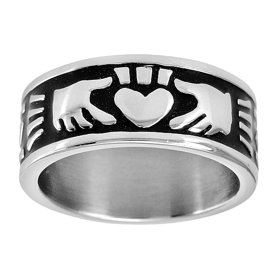 Mens 9mm Stainless Steel Claddagh Ring