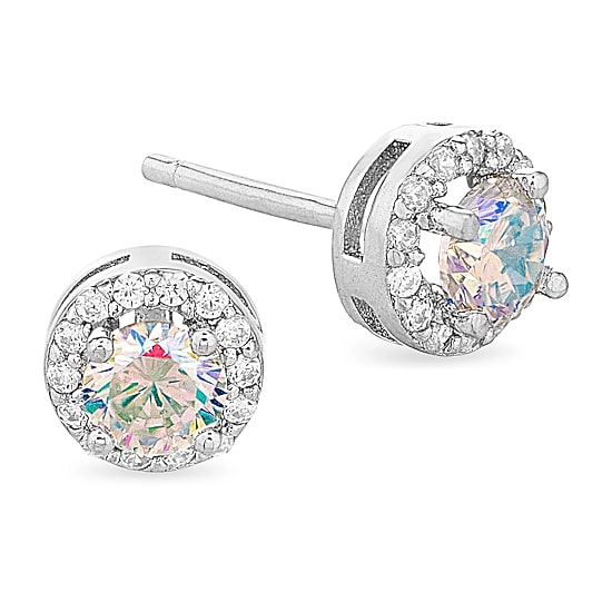 DiamonArt® Preciosa Aurora Borealis 1 1/6 CT. T.W.  White Cubic Zirconia Sterling Silver 6.8mm Stud Earrings