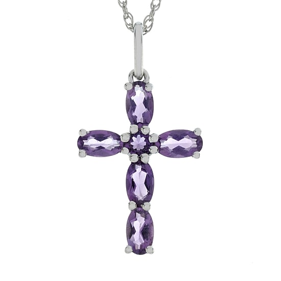 Lab-Created Amethyst Sterling Silver Cross Pendant Necklace