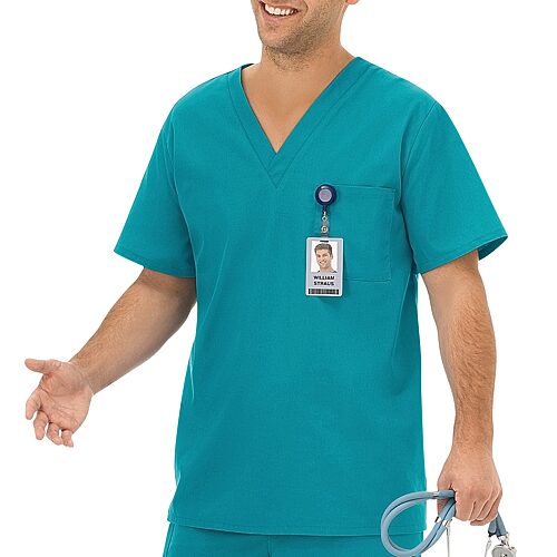 Fundamentals By White Swan 14900 1-Pocket Unisex Adult V Neck Short Sleeve Scrub Top, X-large, Blue